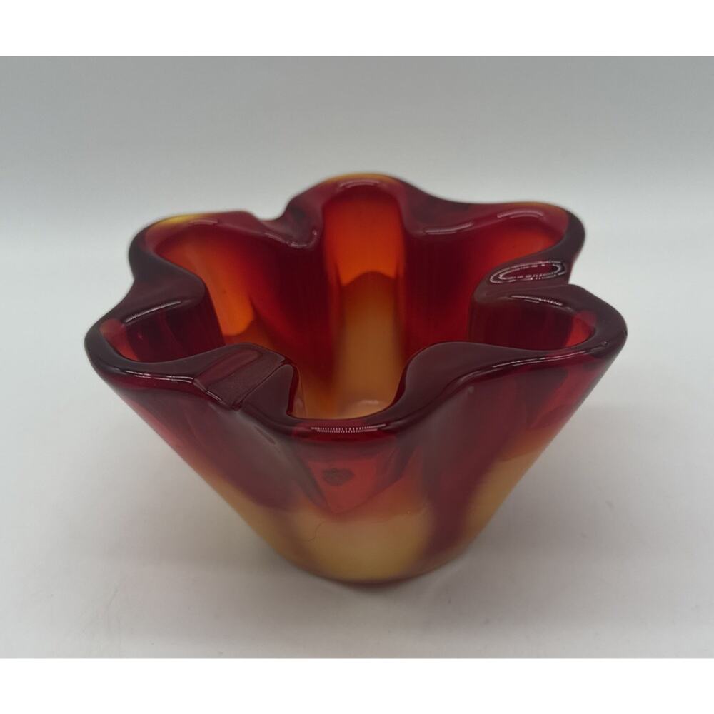 MCM 1950’s SASAKI Amberina Slag Art Glass 3 Rest Ashtray Japan Cadmium Glow